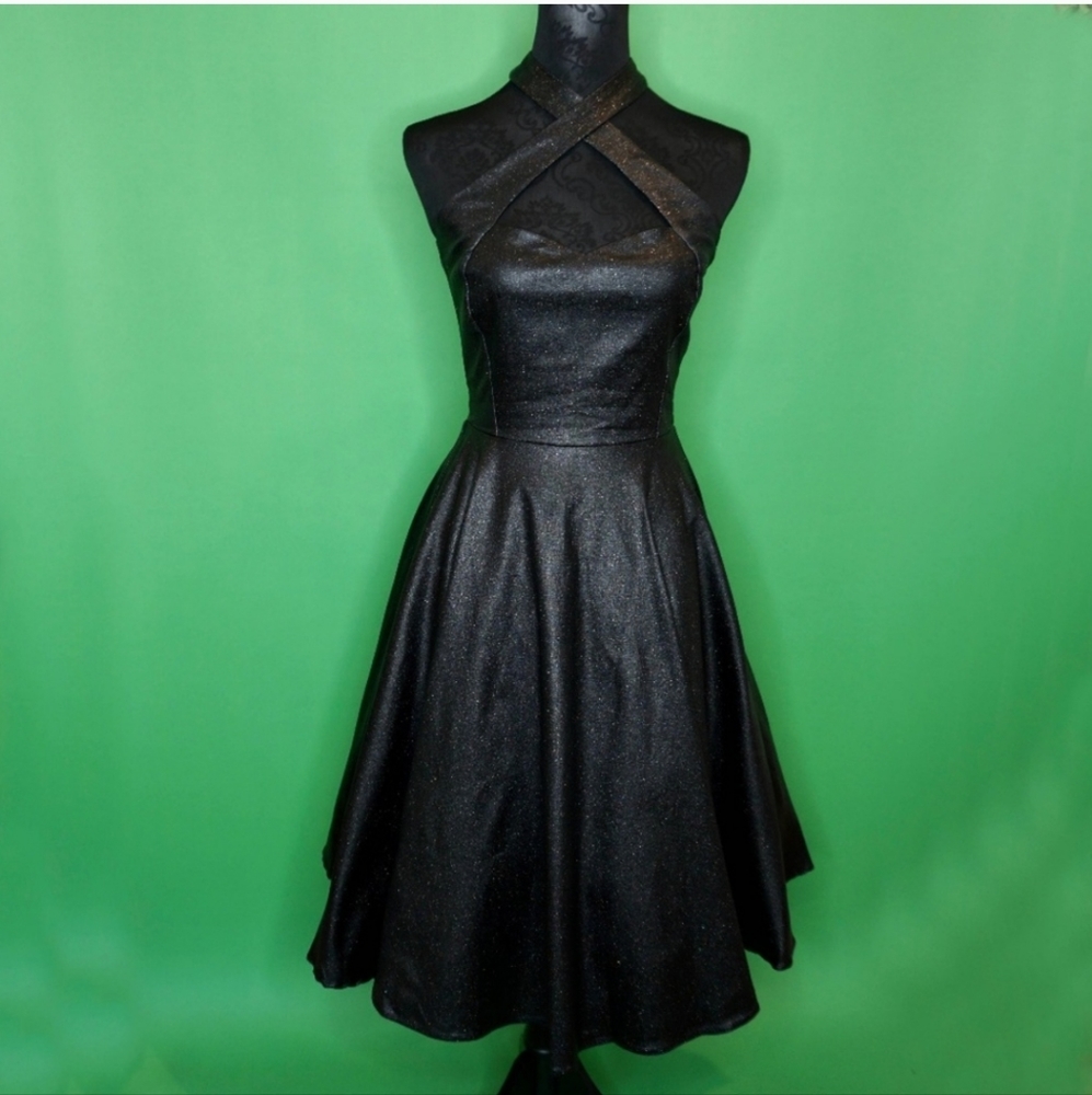 Collectif Mainline Penny Vegas Flared Glittery Swing Dress